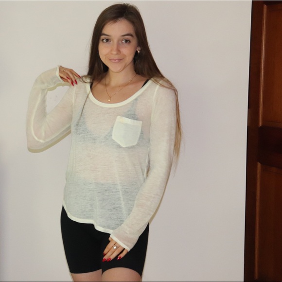 Sheer Yellow A&F Longs Sleeve Tee - Picture 2 of 7